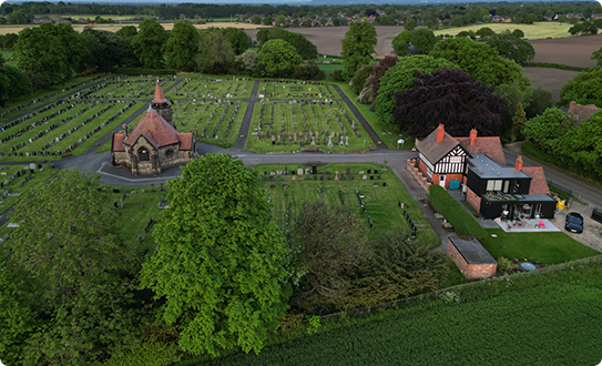 Aerial view of farmland and surrounding countryside